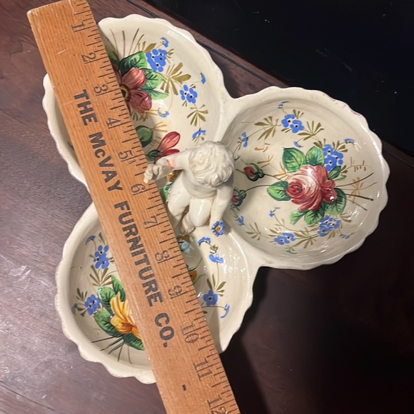 Victorian Antique Angelic Child Baby Floral Candy Dish Center Piece Vanity Plate - Picture 10 of 14